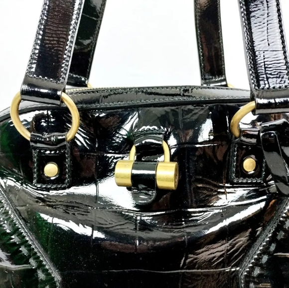 Like New Yves Saint Laurent YSL Crocodile-Skin Embossed Patent Leather Muse Bag - Picture 3 of 17